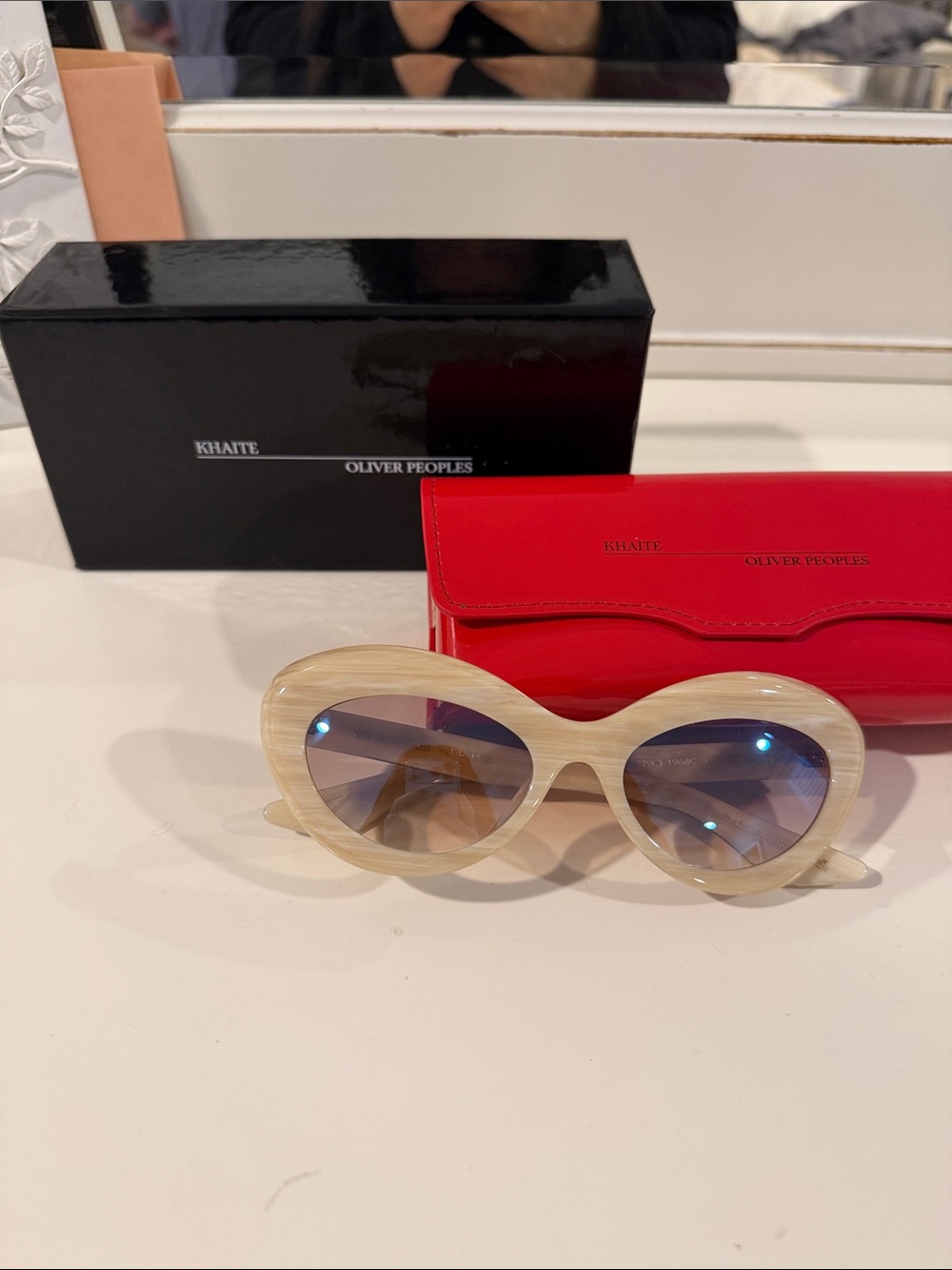 Oliver Peoples Cream Cat-Eye Sunglasses with Gradient Lenses